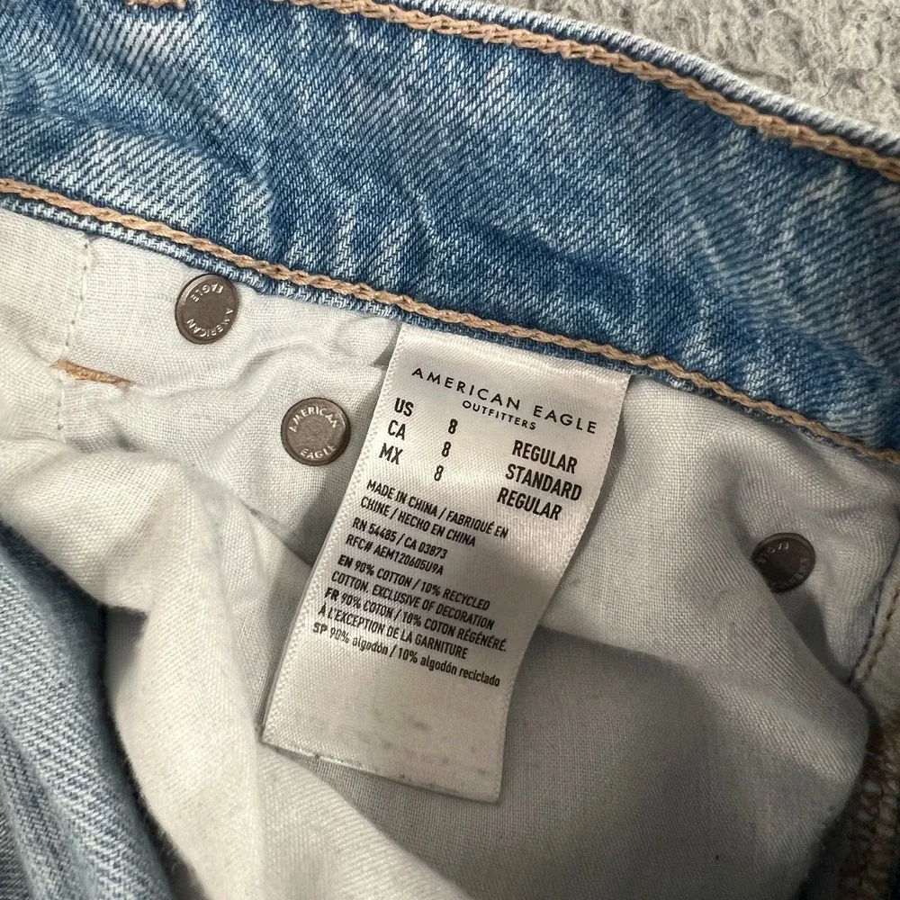 American Eagle Super High Rise Baggy Wide Leg Jeans Womens 8 Blue Distressed - Picture 12 of 16